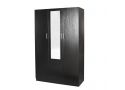 Free Standing 3 Door Wardrobe in Black/White with Mirrored Door and 4 Shelves - Sunbury
